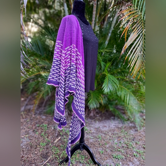 SOLD One of a Kind Warm and Cozy Knit Shawl Purple Pink Hand Dyed Wool Cashmere - Picture 13 of 15